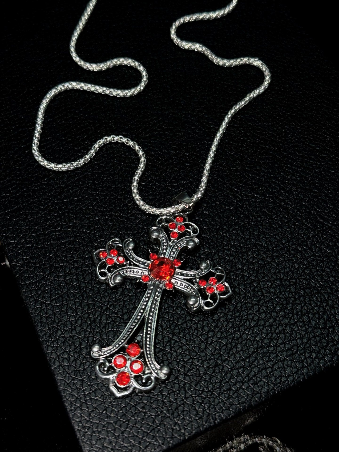 Filigree Cross & Sacred Heart Necklace Set – Dark Romance Pendant