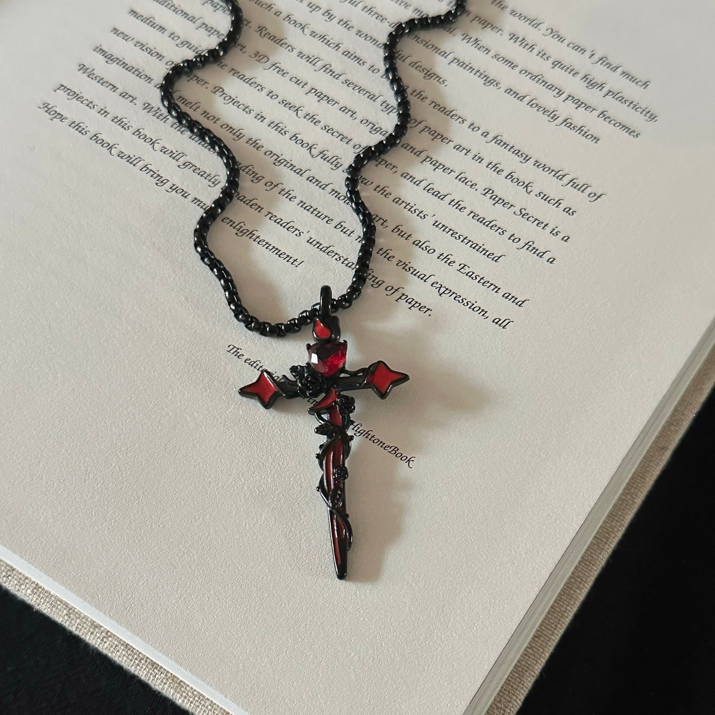 Crimson Rose Gothic Cross Necklace